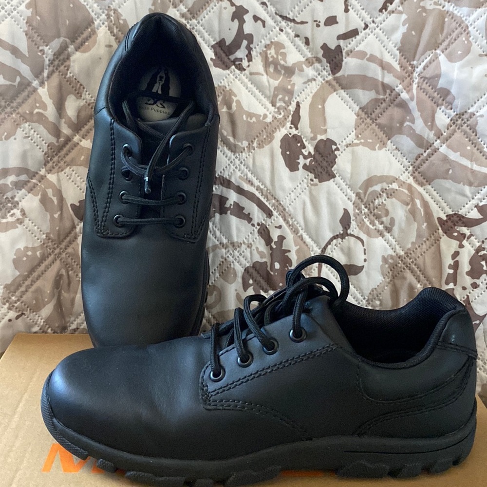 Hush Puppies Black Leather Boys Shoe